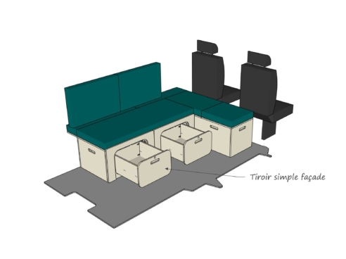 Module ID-PEIGNE S : vue 3D de deux tiroirs, aménagement van par ID CAMP