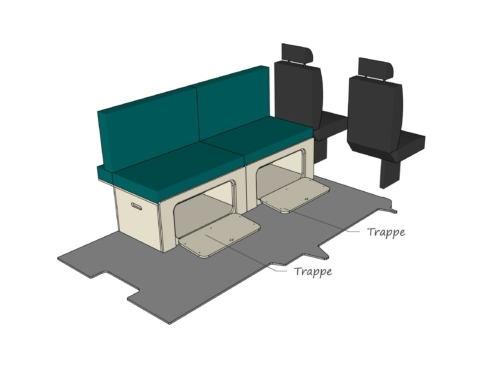 Module ID-PEIGNE M : vue 3D avec deux trappes façade aménagement van par ID CAMP
