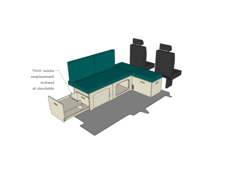 Module ID-PEIGNE S : vue 3D tiroir arrière, aménagement van par ID CAMP