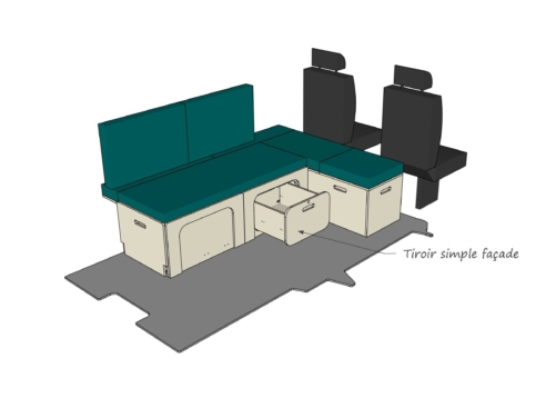 Module ID-PEIGNE S : vue 3D d'un tiroir façade aménagement van par ID CAMP