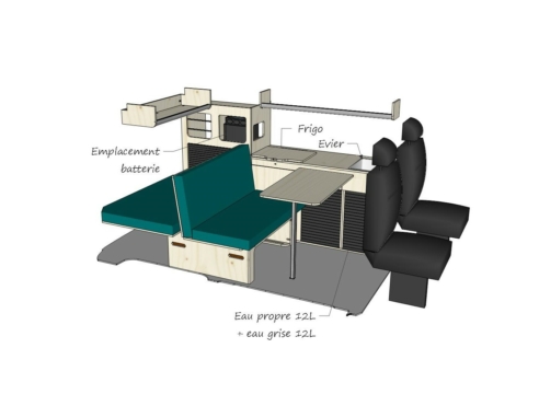 Mix ID-FILE M + ID-ZED : vue 3D aménagement van par ID CAMP