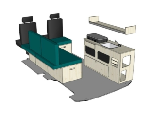 Mix ID-PEIGNE S + ID-INETTE L + ID-OE L : vue 3D aménagement van par ID CAMP