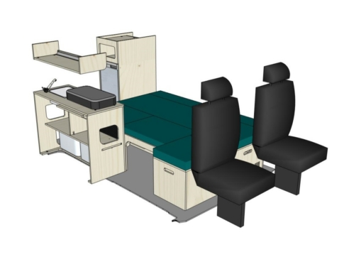 Mix ID-PEIGNE S + ID-INETTE M + ID-OE M + ID-FREEZ : vue 3D aménagement van par ID CAMP