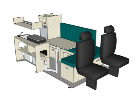 Mix ID-PEIGNE S + ID-INETTE M + ID-OE M + ID-FREEZ : vue 3D aménagement van par ID CAMP