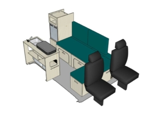 Mix ID-PEIGNE S + ID-INETTE M + ID-FREEZ : vue 3D aménagement van par ID CAMP